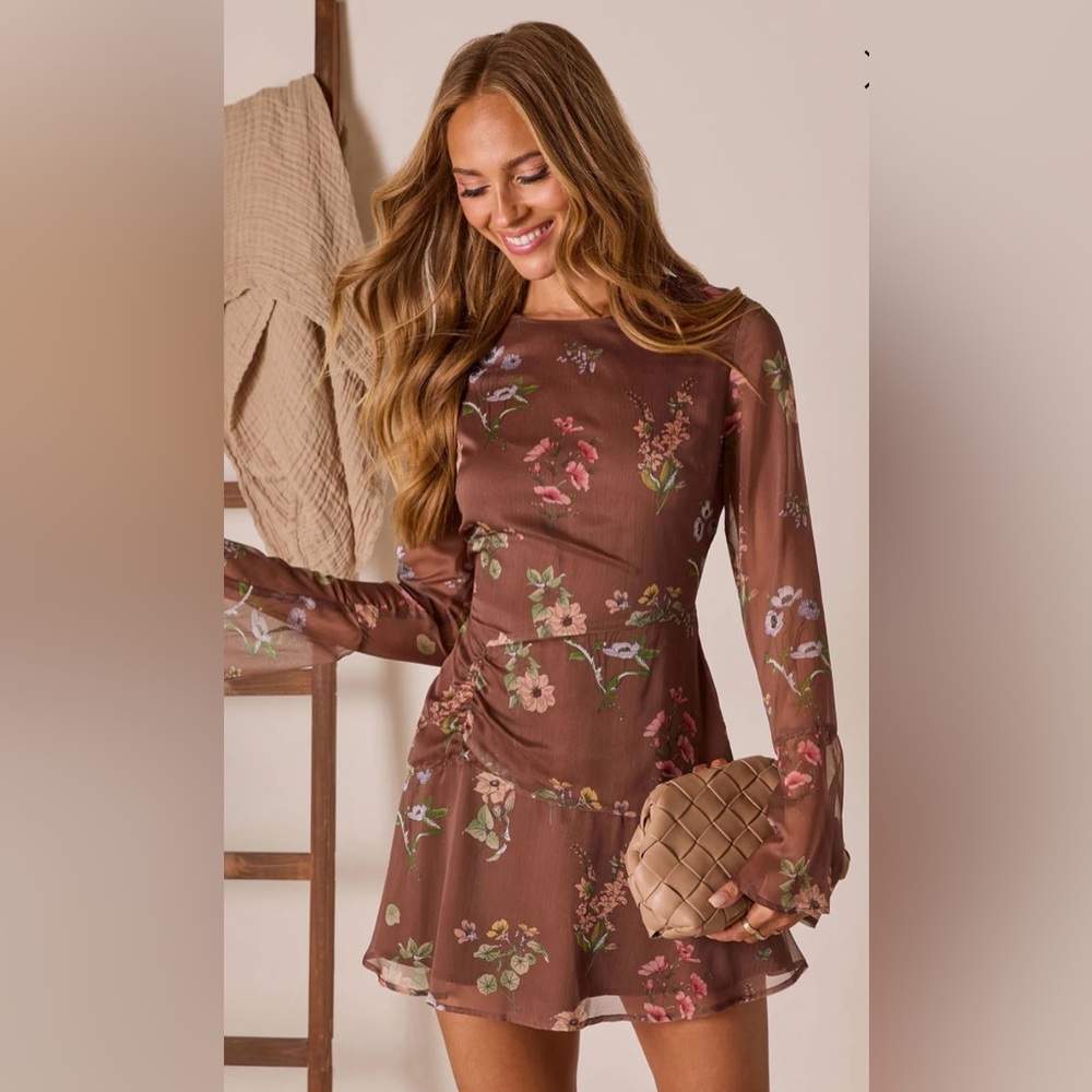 Vici Chocolate Floral Long Sleeve Dress